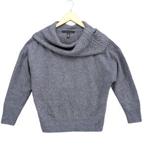 WHBM Zip Neck Dolman Sleeve Sweater Womens Blue Lurex Marl Metallic Size M